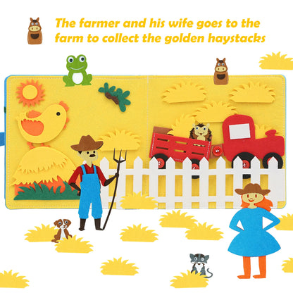 Montessori Busy Book Busy Board Toddlers Felt Quiet Book 3D Activities Cloth Story Book My Preschool Learning Education Toys for Baby Boys Girls 3 4 5 6 Years Old Farm Barn Autism Sensory Gifts