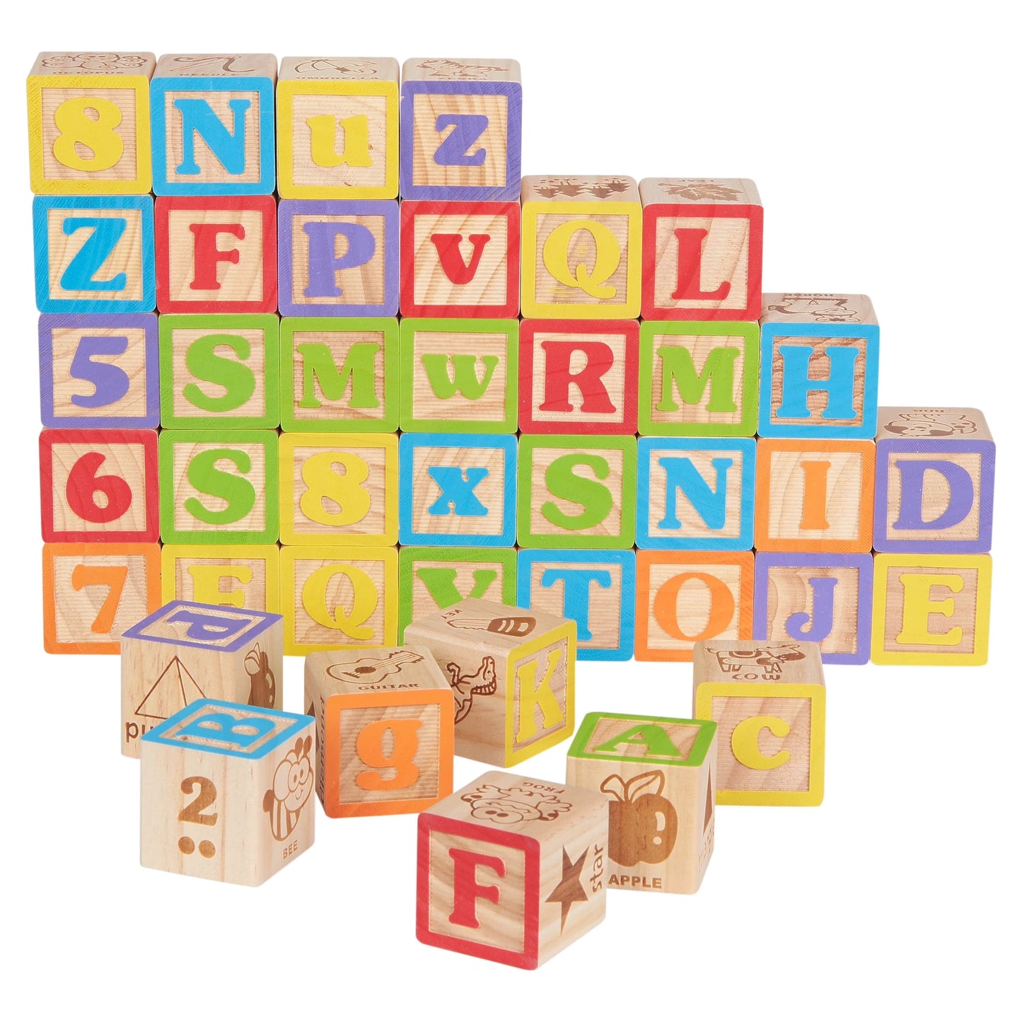 ABC Wooden Blocks, 40 Pieces, Baby and Toddler Toys for Ages 18 Months and Older