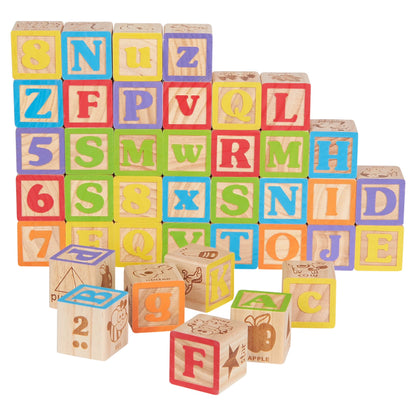ABC Wooden Blocks, 40 Pieces, Baby and Toddler Toys for Ages 18 Months and Older