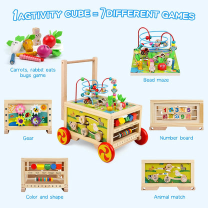 Wooden Activity Cube 7-In-1 Montessori Toy Multipurpose Educational Learning ...