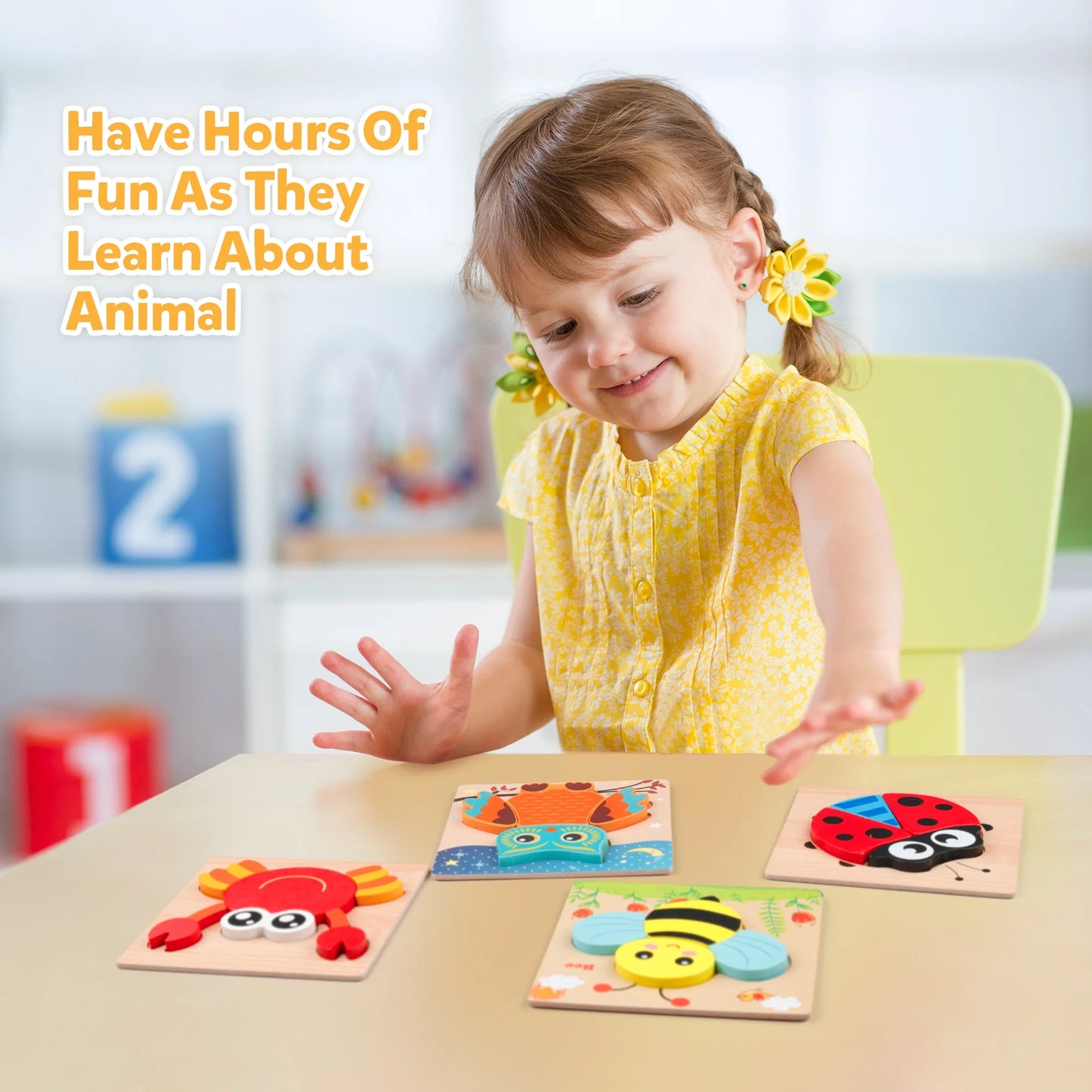 Wooden Jigsaw Puzzle Set, 6 Pack Animal Shape Color Montessori Toy, Fine Motor Skill Early Learning Preschool Educational Gift Game for Years Old