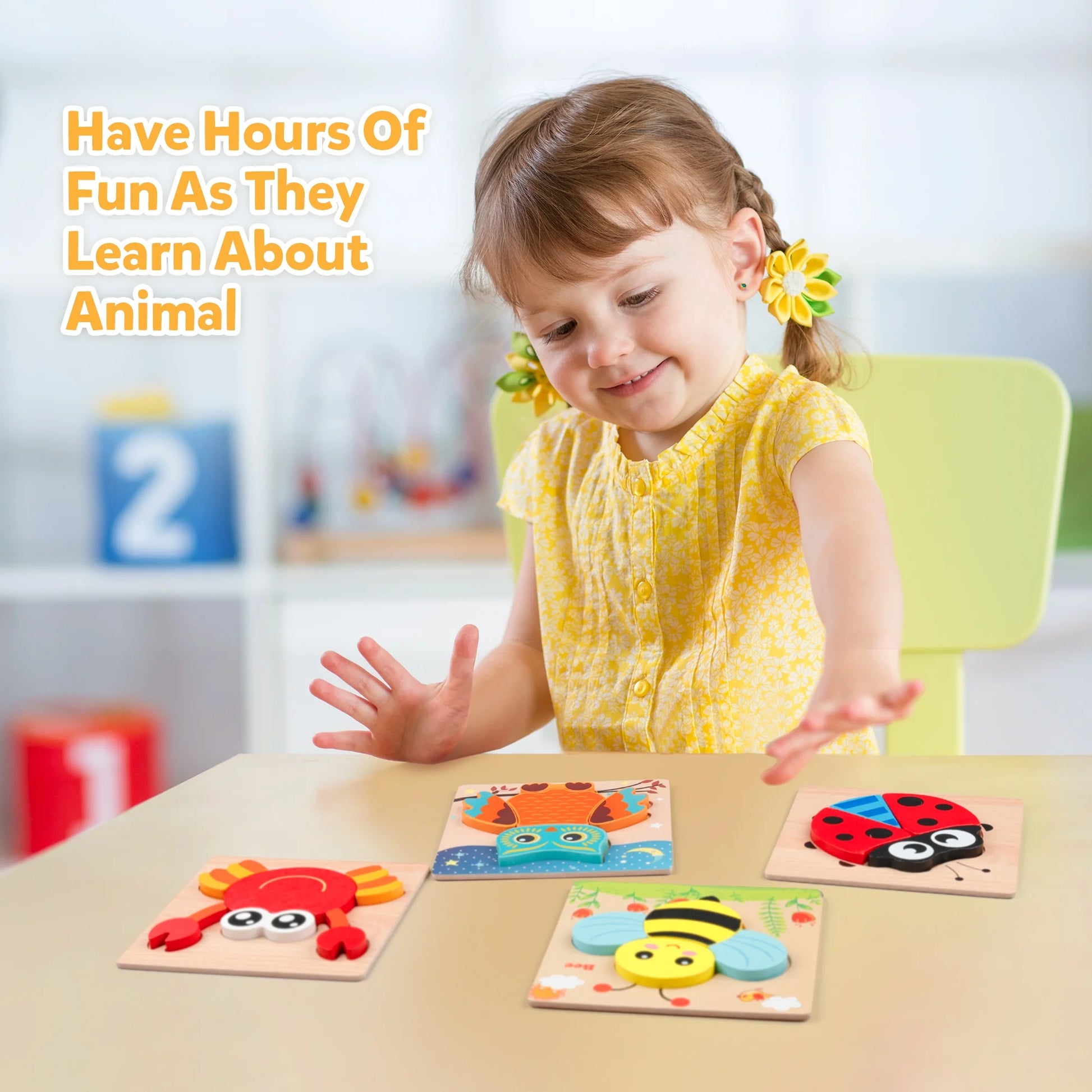 Wooden Jigsaw Puzzle Set, 6 Pack Animal Shape Color Montessori Toy, Fine Motor Skill Early Learning Preschool Educational Gift Game for Years Old