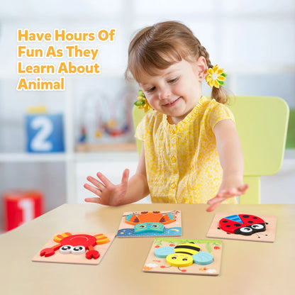 Wooden Jigsaw Puzzle Set, 6 Pack Animal Shape Color Montessori Toy, Fine Motor Skill Early Learning Preschool Educational Gift Game for Years Old
