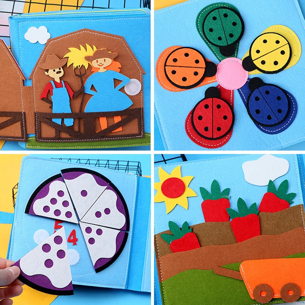 Montessori Busy Book Busy Board Toddlers Felt Quiet Book 3D Activities Cloth Story Book My Preschool Learning Education Toys for Baby Boys Girls 3 4 5 6 Years Old Farm Barn Autism Sensory Gifts