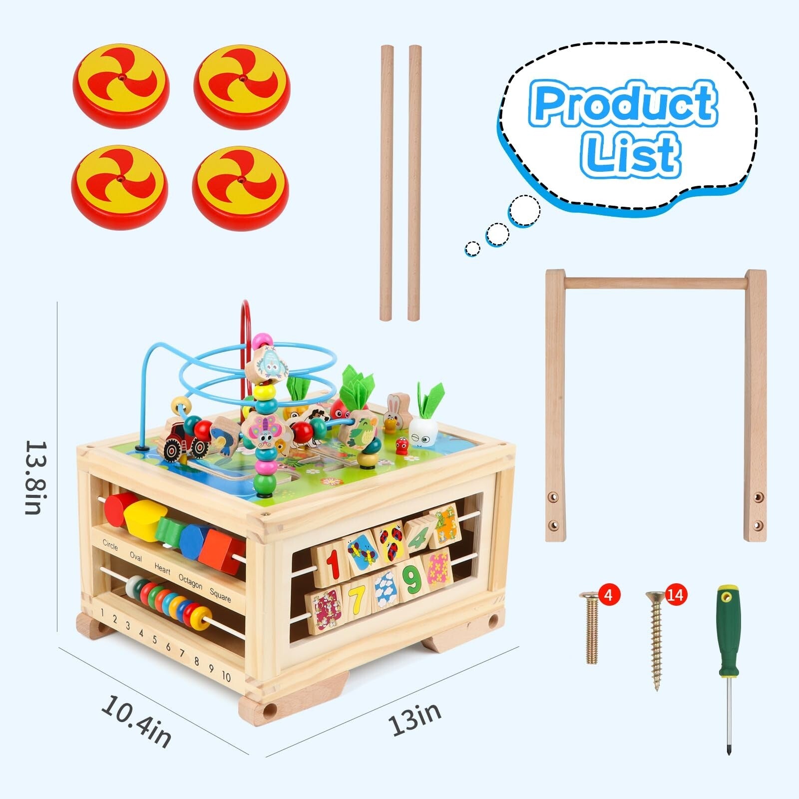 Wooden Activity Cube 7-In-1 Montessori Toy Multipurpose Educational Learning ...