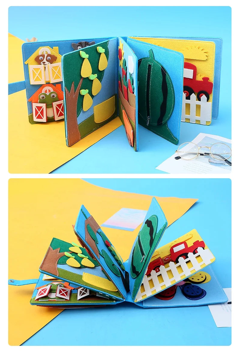 Montessori Busy Book Busy Board Toddlers Felt Quiet Book 3D Activities Cloth Story Book My Preschool Learning Education Toys for Baby Boys Girls 3 4 5 6 Years Old Farm Barn Autism Sensory Gifts