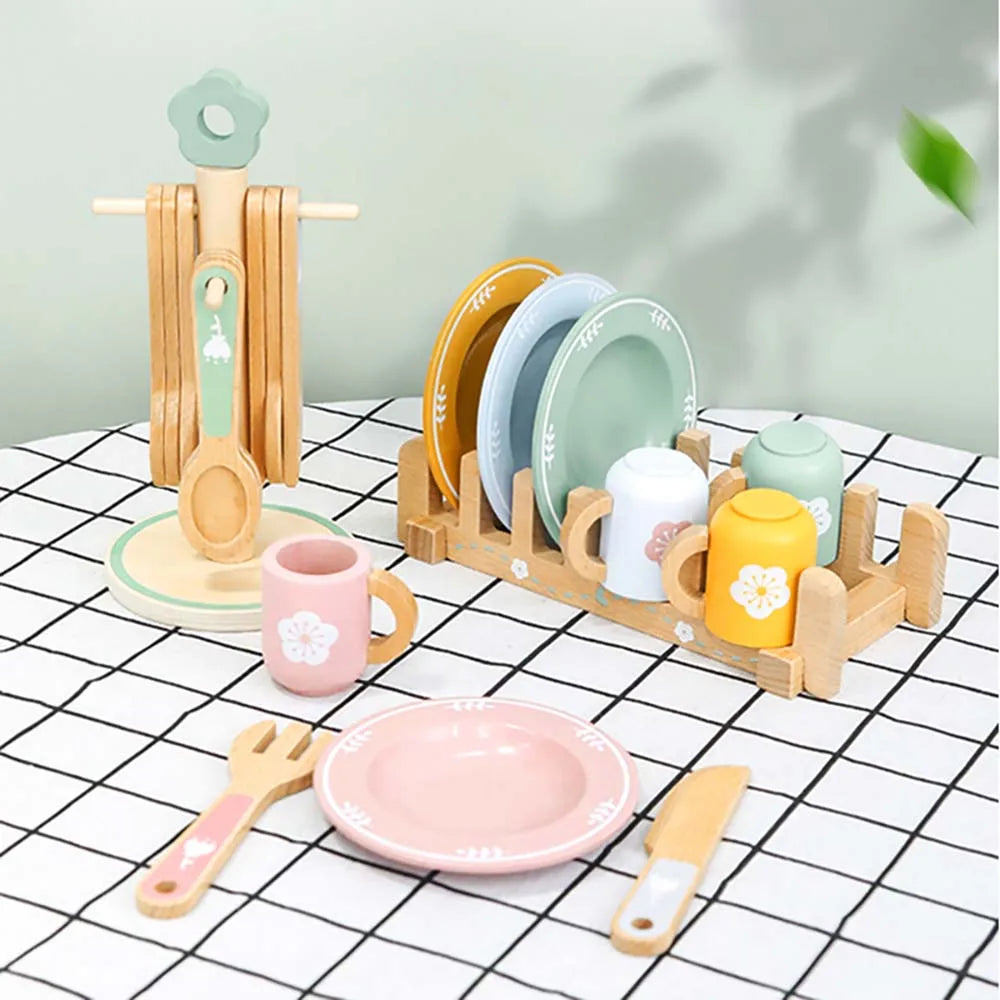 Tea Party Set Dessert Stand Playset ,Wooden Toys Pretend Play Food Kitchen Accessories for Toddler Tea Set Birthday Gift