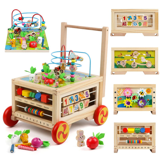 Wooden Activity Cube 7-In-1 Montessori Toy Multipurpose Educational Learning ...