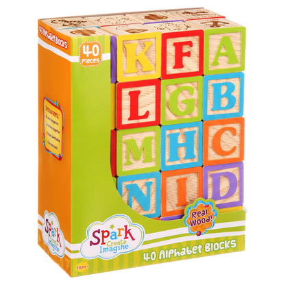 ABC Wooden Blocks, 40 Pieces, Baby and Toddler Toys for Ages 18 Months and Older