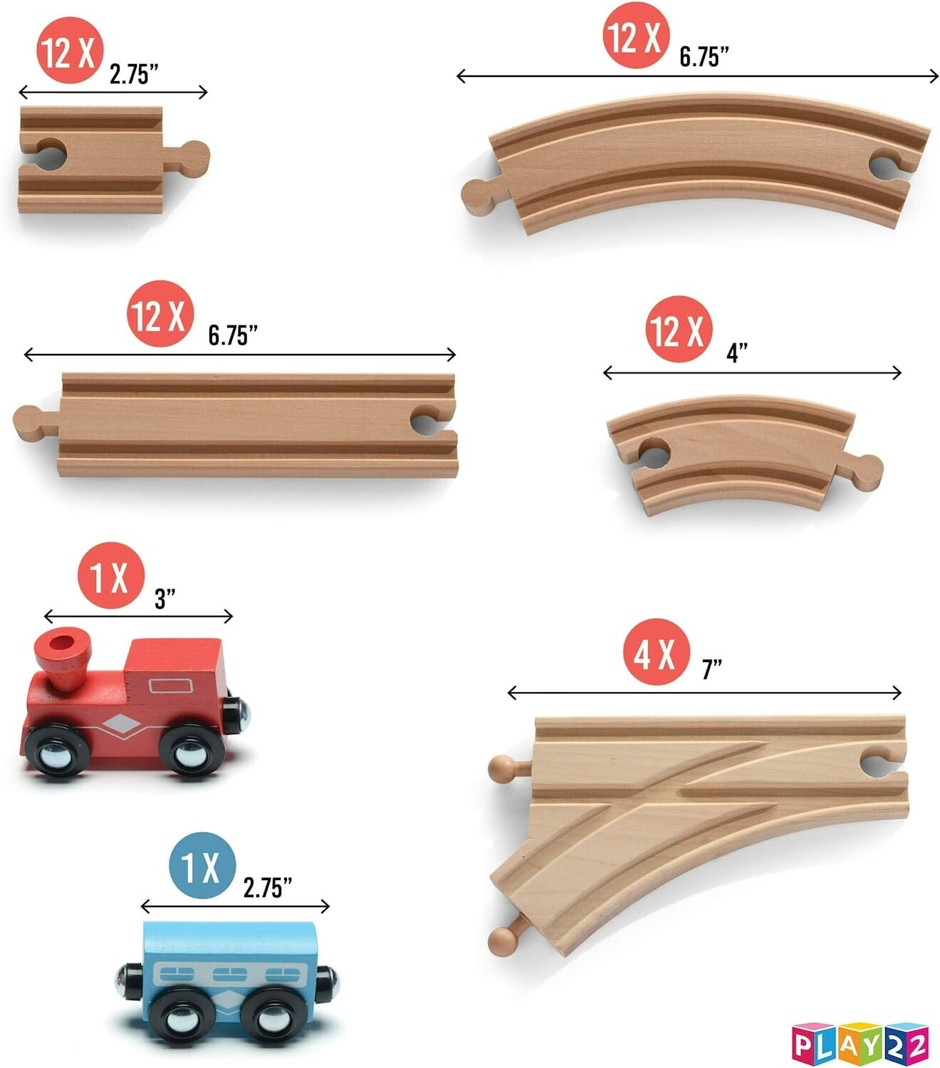 Wooden Train Track 52 Piece Tracks Set Play Thomas Railway System & 2 Toy Trains