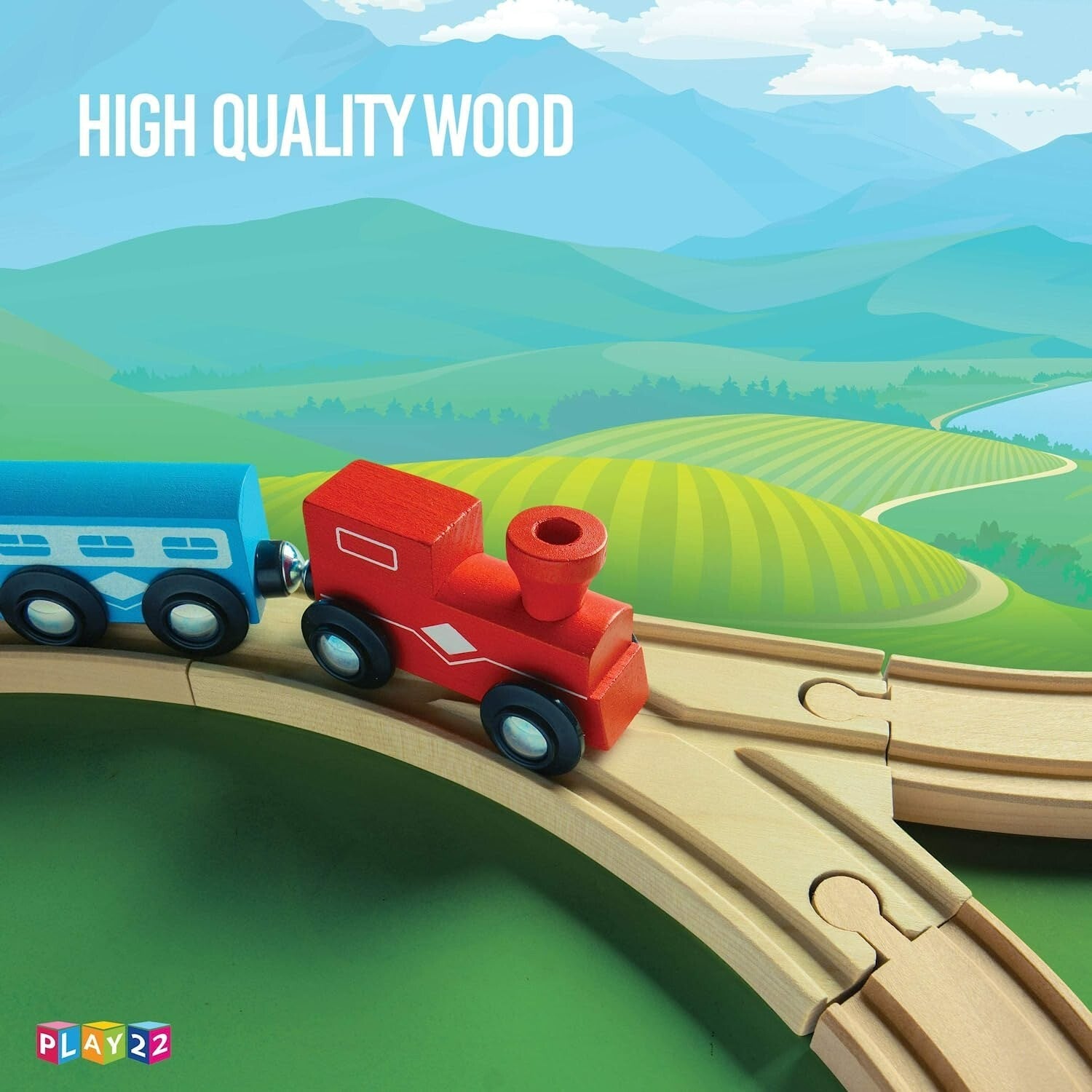 Wooden Train Track 52 Piece Tracks Set Play Thomas Railway System & 2 Toy Trains