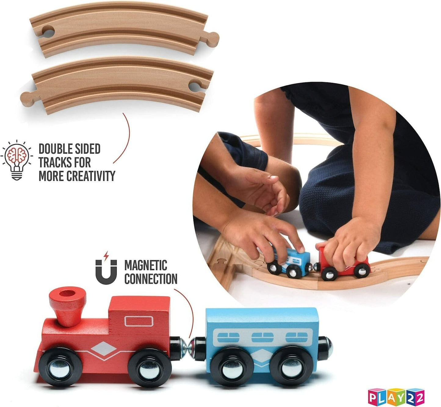 Wooden Train Track 52 Piece Tracks Set Play Thomas Railway System & 2 Toy Trains