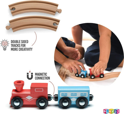 Wooden Train Track 52 Piece Tracks Set Play Thomas Railway System & 2 Toy Trains